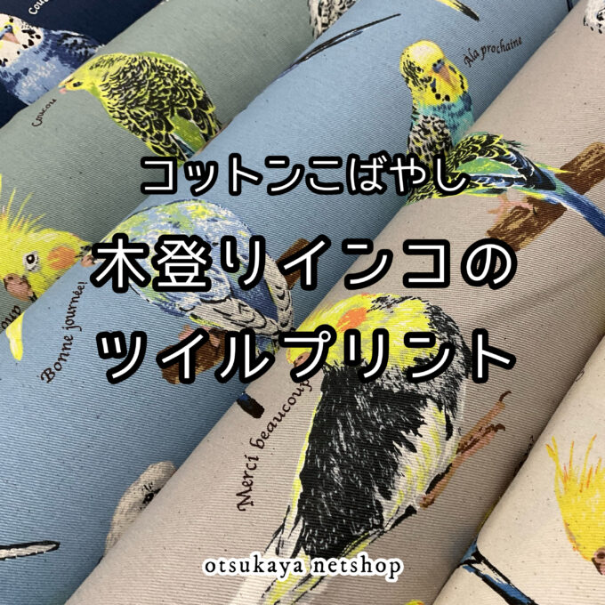 インコパネル生地　ハンドメイド 鳥さんの鳴き声がきこえてきそう♡「コットンこばやし 木登りインコの